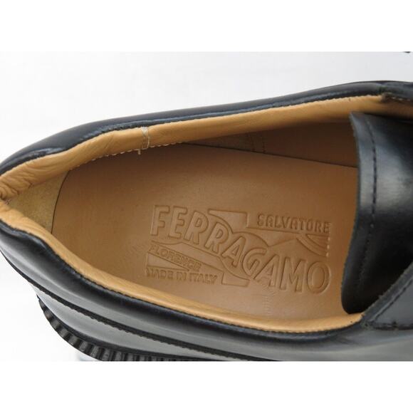 NIB FERRAGAMO GORIN BLACK LEATHER GANCINI LOGO PLATFORM DERBY OXFORDS 10 M main image 8